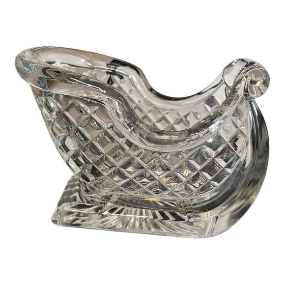 Santa Sleigh Heavy Lead Crystal Figurine Clear Glass Christmas - Picture 4 of 8